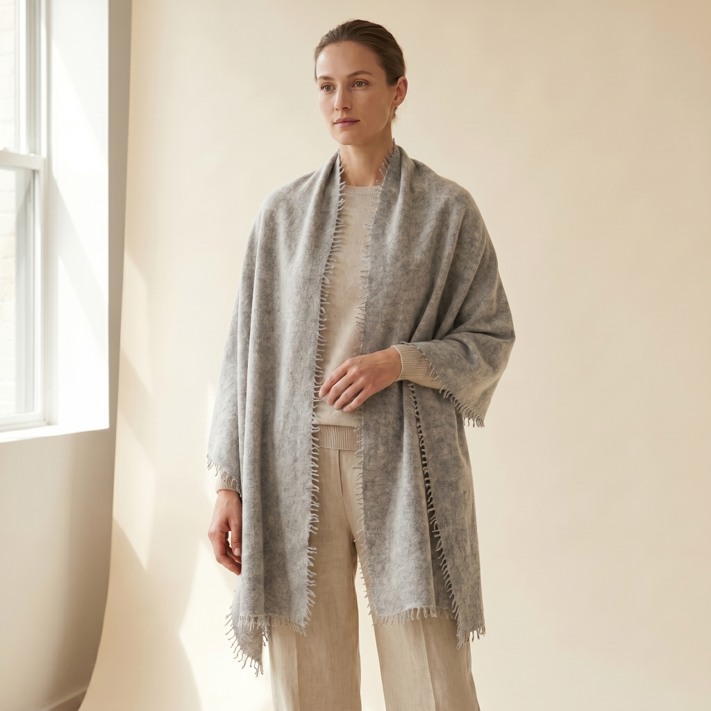 Undyed Cashmere Travel Wrap - Natural Melange