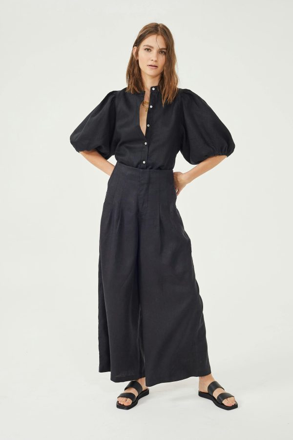 Culotte Linen Pants - Black - Image 5