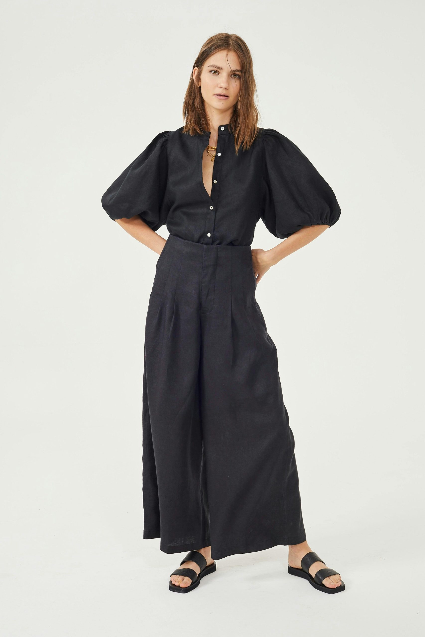 Culotte Linen Pants - Black - Image 5