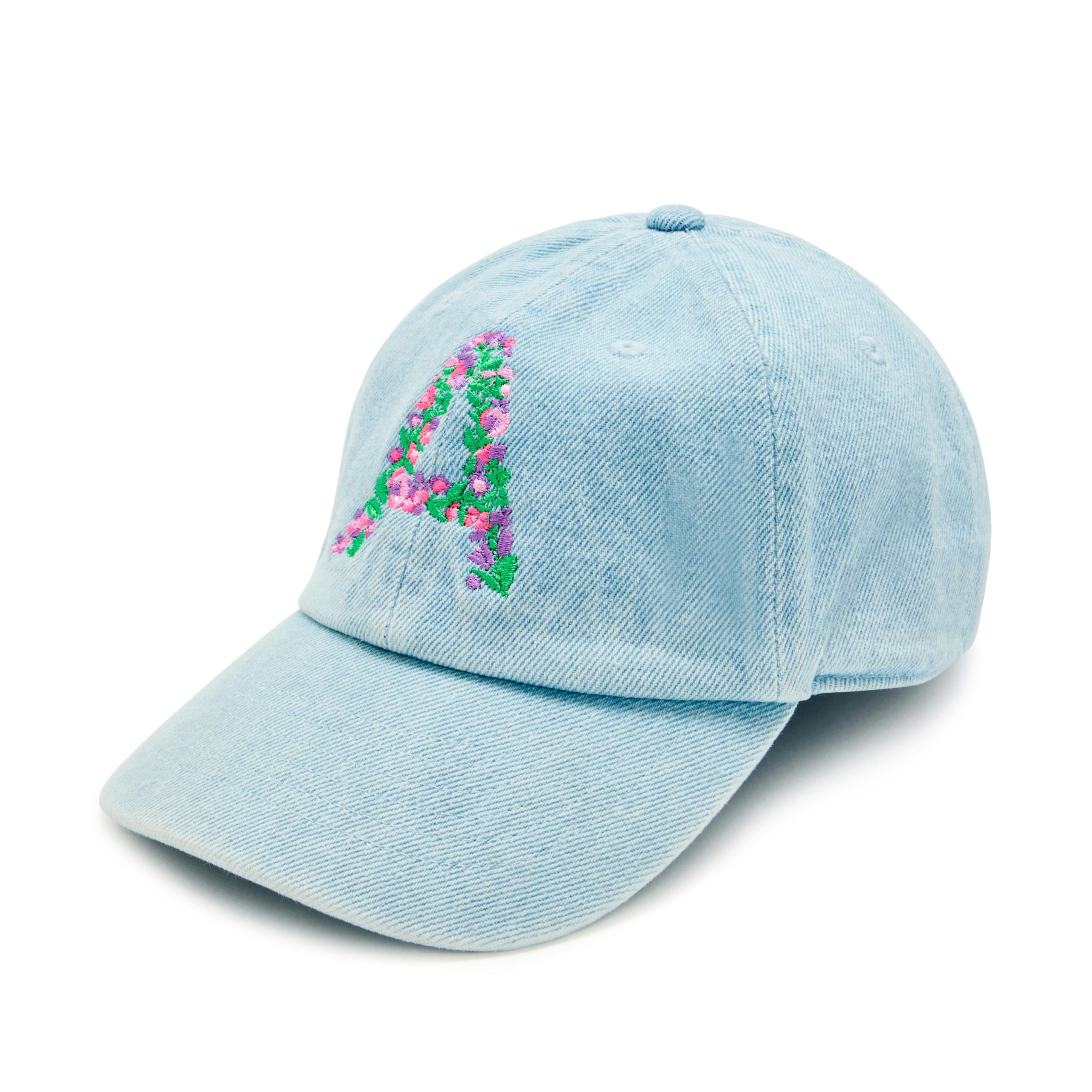 Monogram Floral Baseball Hat, Denim - Image 1