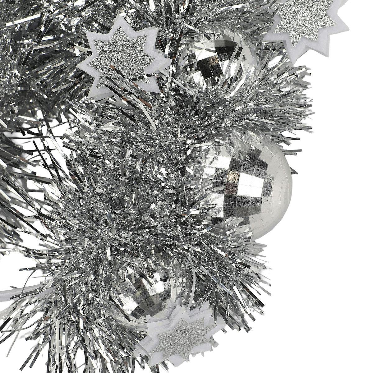 Packed Party Disco Ball Novelty Headband - Silver Tinsel Satin Headband with Multi-Size Disco Balls and Silver Glitter Stars, One Size Fits All - Image 10