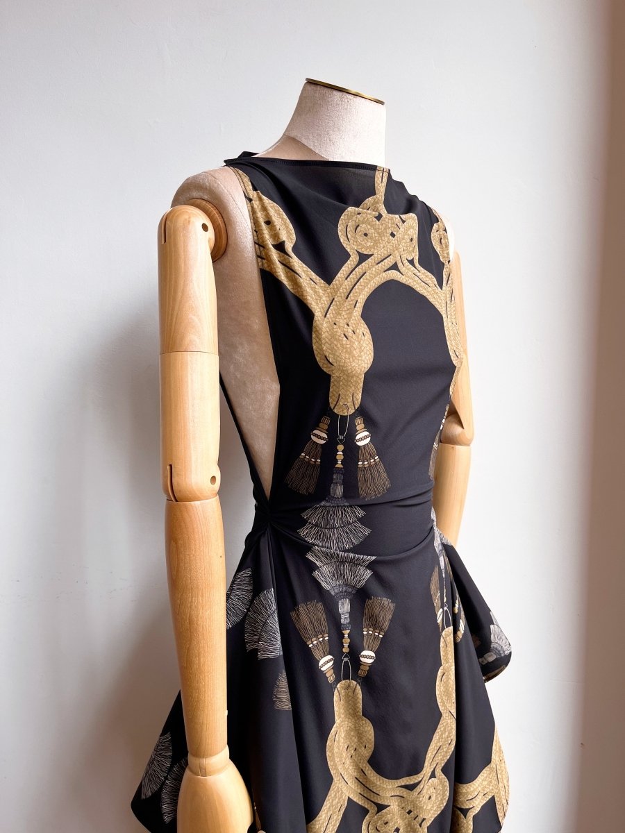 Zero-Waste Dress in Black Tassel Print - Image 2