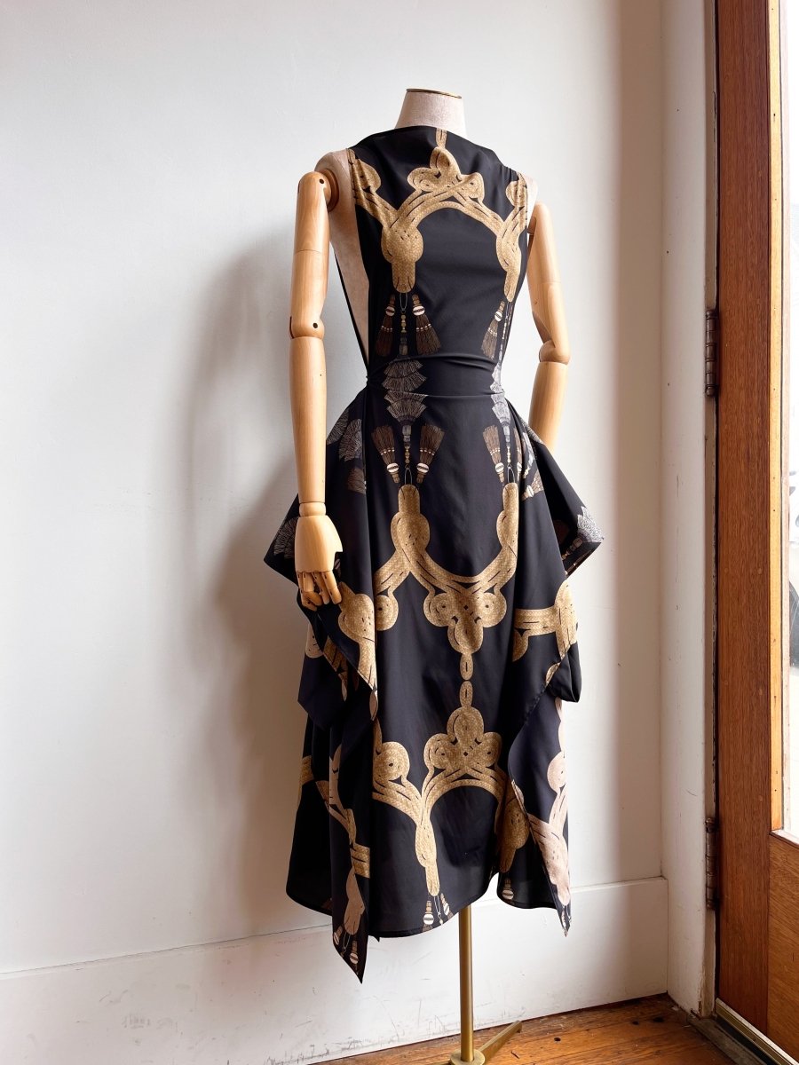 Zero-Waste Dress in Black Tassel Print - Image 3