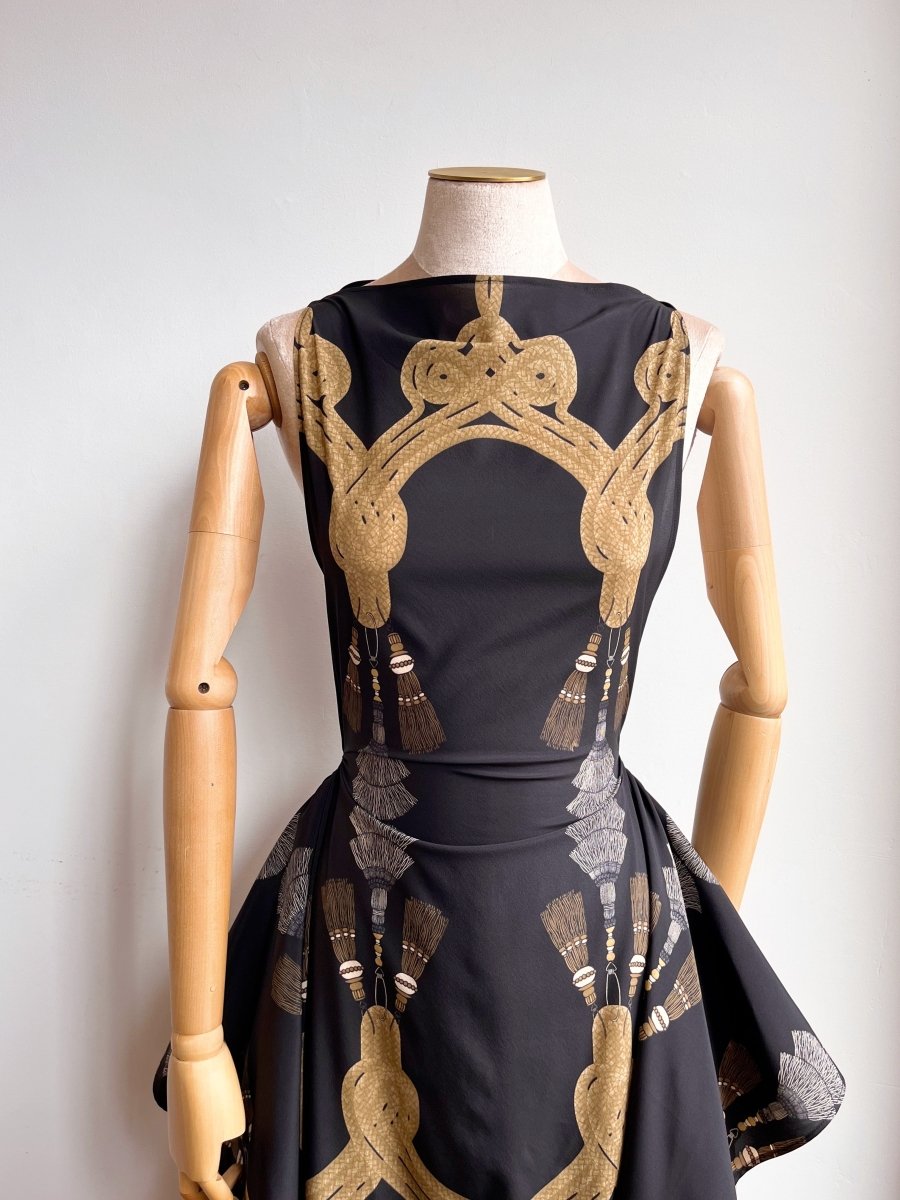 Zero-Waste Dress in Black Tassel Print - Image 4