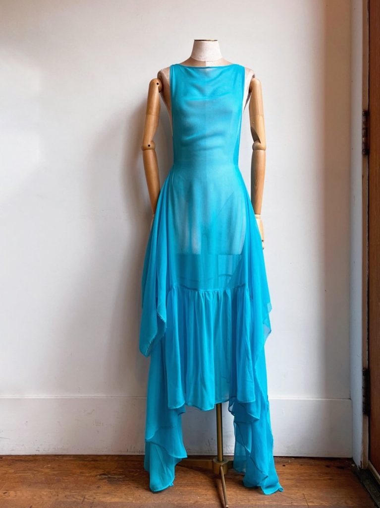 Aqua Blue Chiffon Zero-Waste Ruffle Dress