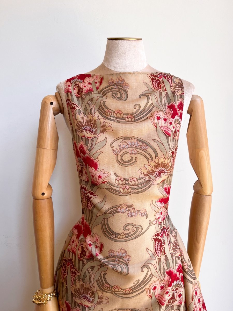 Zero-Waste Dress in Silk Art Nouveau Floral Print - Image 4