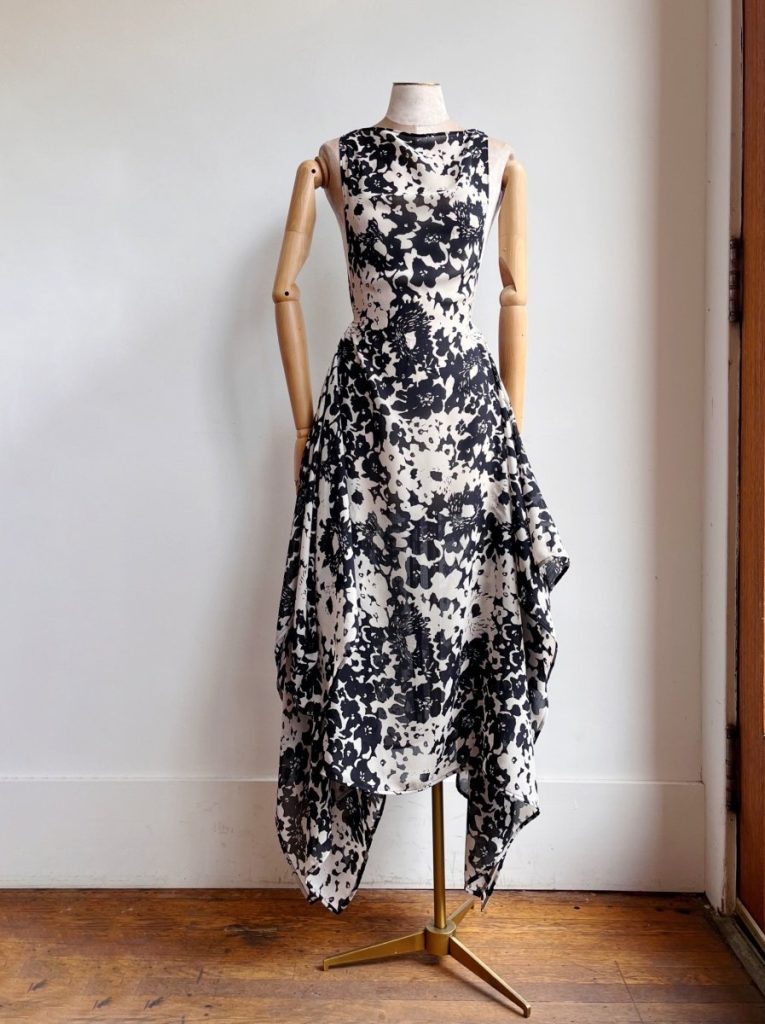 Zero-Waste Dress in Black & White Abstract Flower Print