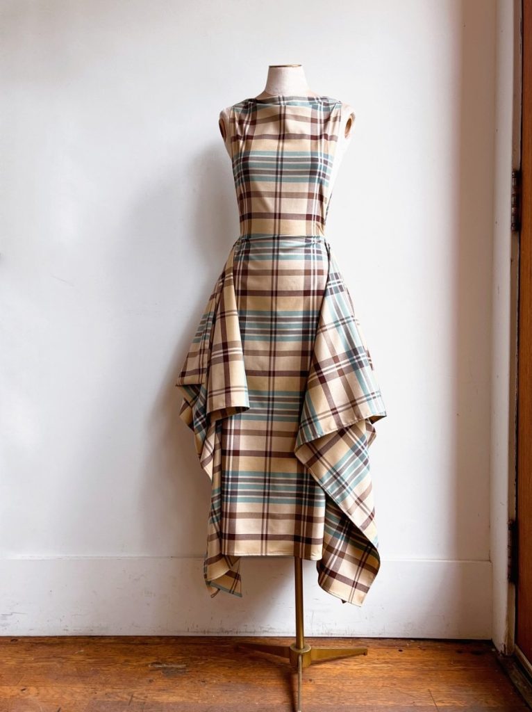 Zero-Waste Dress in Khaki, Sky Blue and Brown Plaid