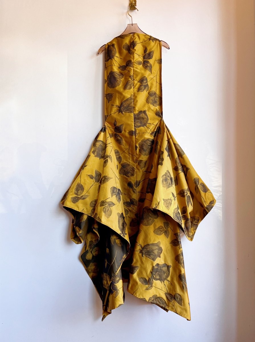 Zero-Waste Dress in Honey Gold and Black Rose Jacquard - Image 8