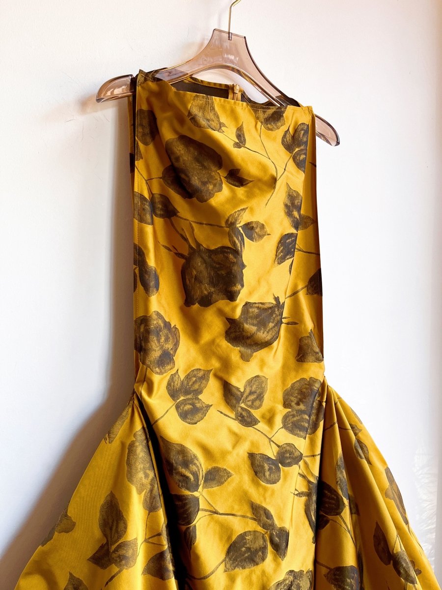 Zero-Waste Dress in Honey Gold and Black Rose Jacquard - Image 7