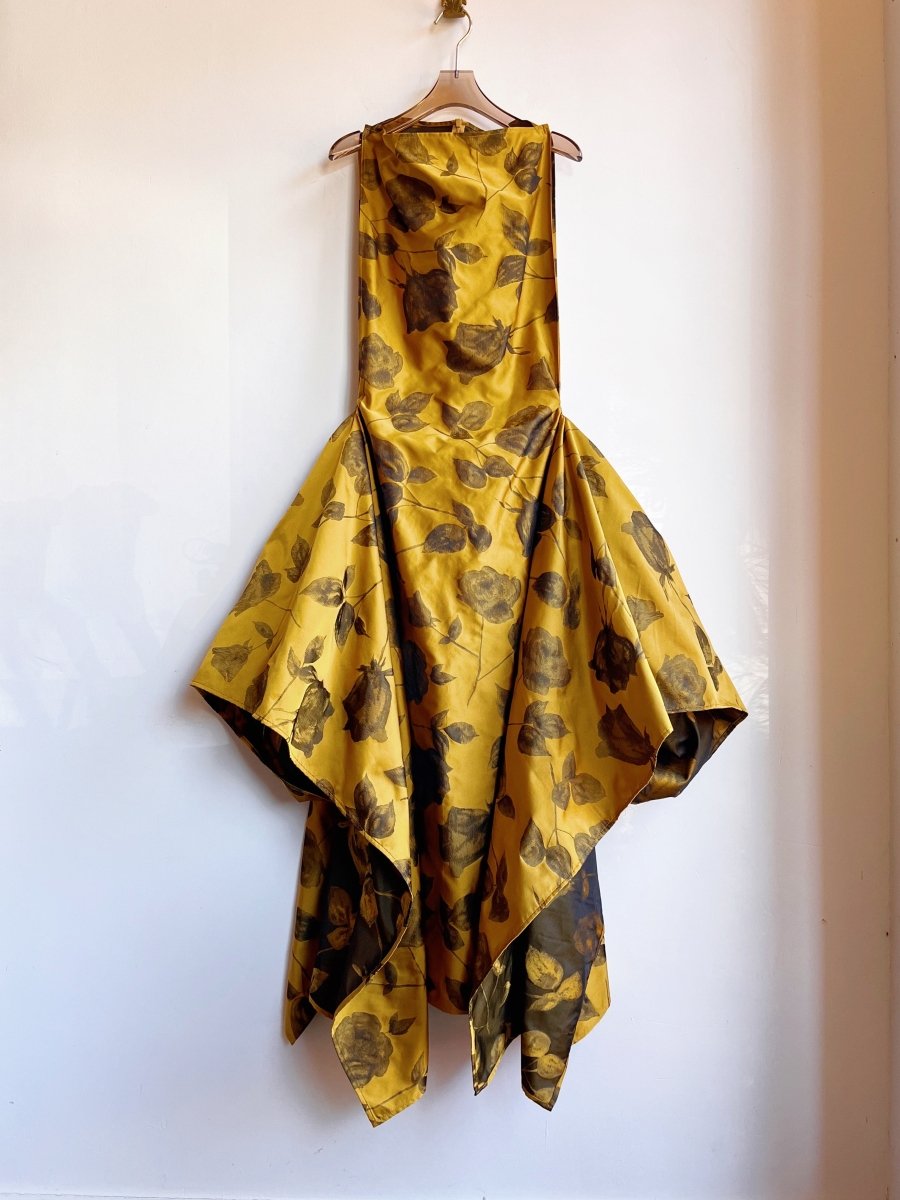 Zero-Waste Dress in Honey Gold and Black Rose Jacquard - Image 6
