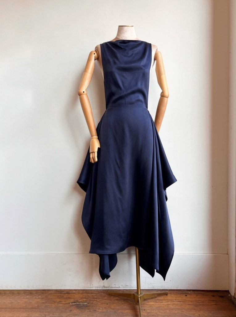 Zero-Waste Dress in Blue Silk Charmeuse
