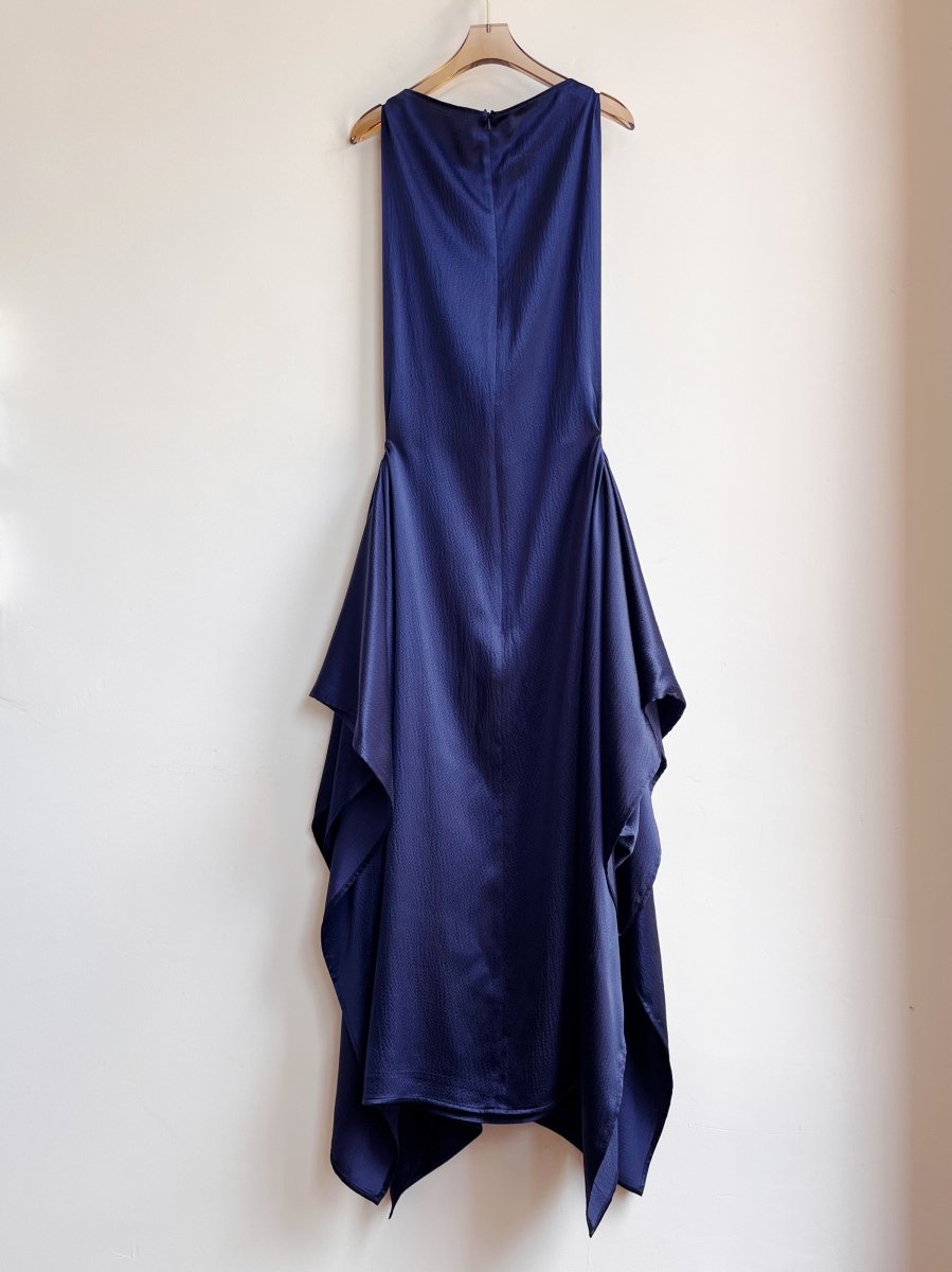 Zero-Waste Dress in Textured Navy Blue Silk Charmeuse - Image 6