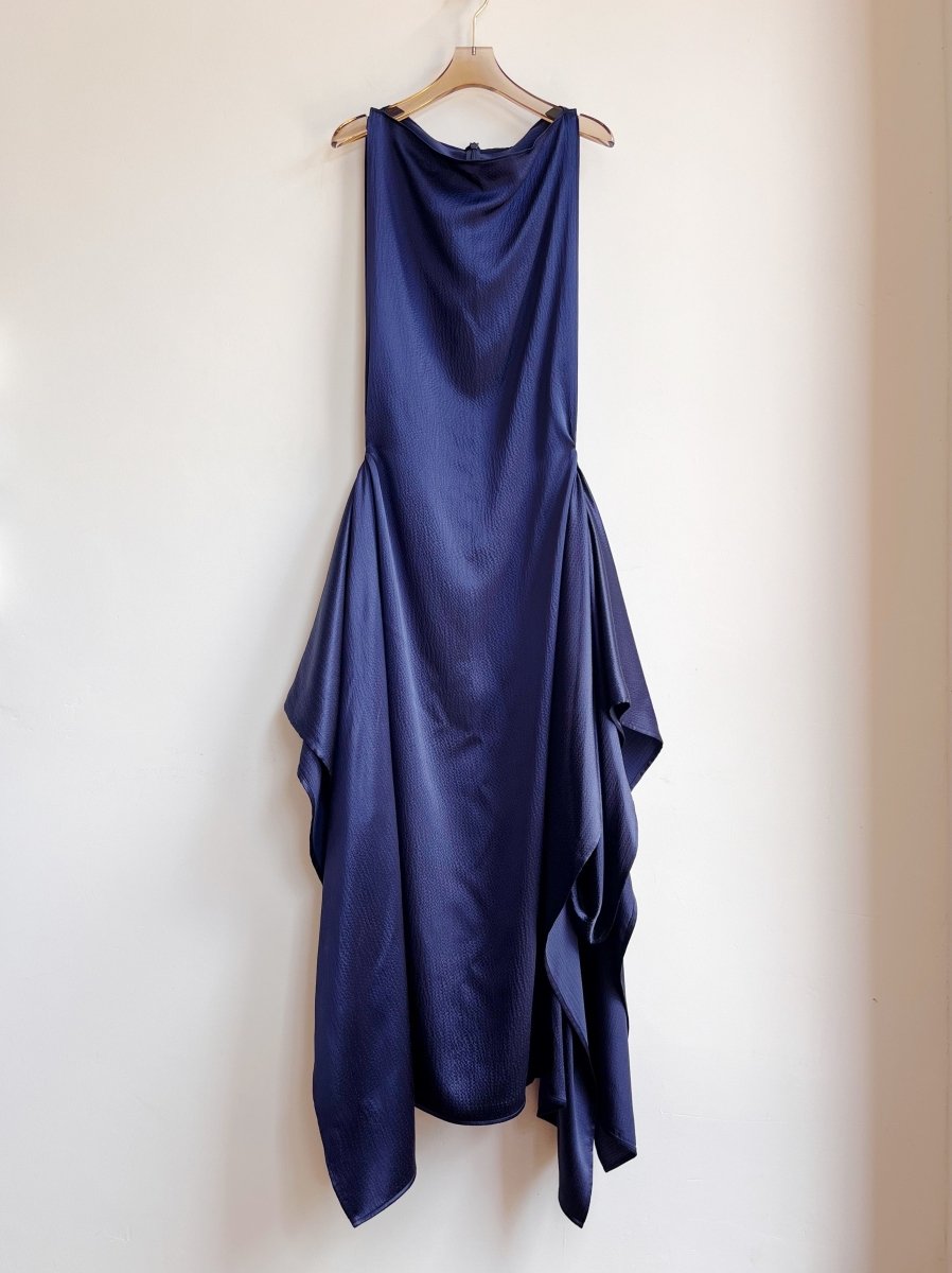 Zero-Waste Dress in Textured Navy Blue Silk Charmeuse - Image 4