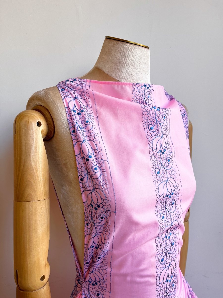 Zero-Waste Dress in Pink w/ Blue Embroidered Floral Motif - Image 6