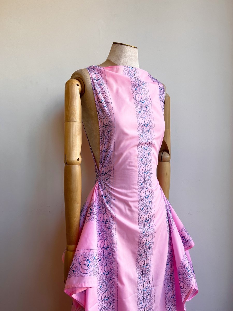 Zero-Waste Dress in Pink w/ Blue Embroidered Floral Motif - Image 2