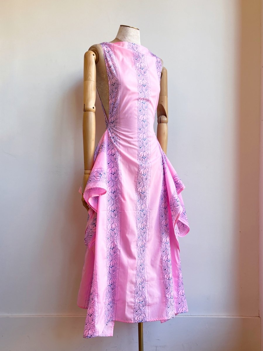 Zero-Waste Dress in Pink w/ Blue Embroidered Floral Motif - Image 3