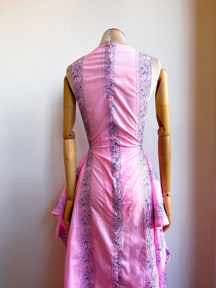 Zero-Waste Dress in Pink w/ Blue Embroidered Floral Motif - Image 4