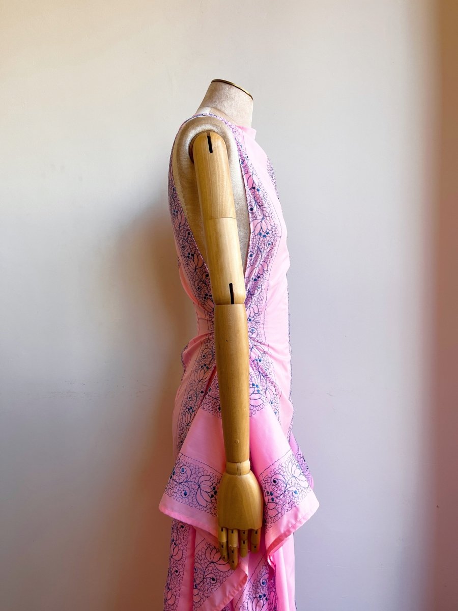 Zero-Waste Dress in Pink w/ Blue Embroidered Floral Motif - Image 5