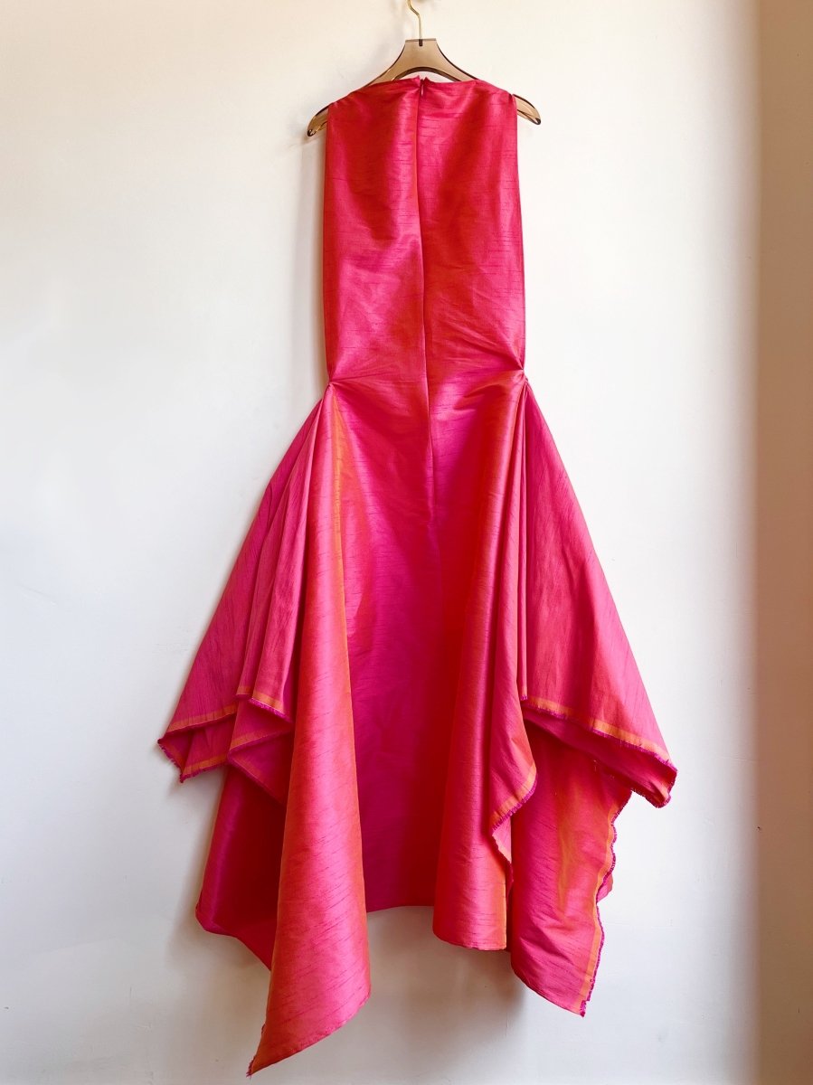 Zero-Waste Dress in Watermelon Pink Iridescent Dupioni - Image 6