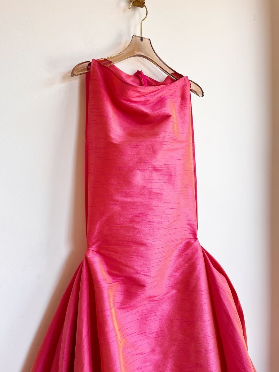 Zero-Waste Dress in Watermelon Pink Iridescent Dupioni - Image 5