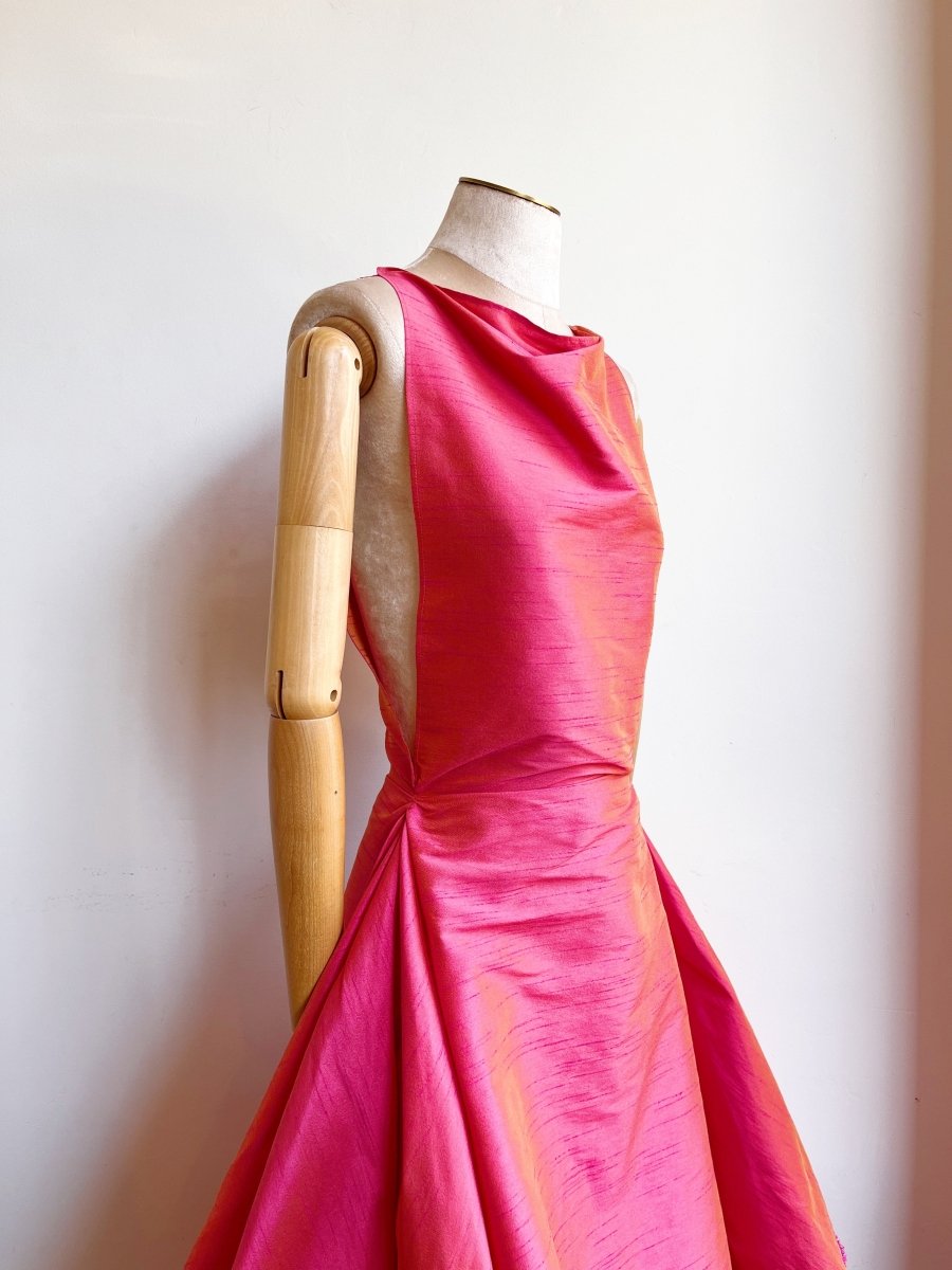 Zero-Waste Dress in Watermelon Pink Iridescent Dupioni - Image 2