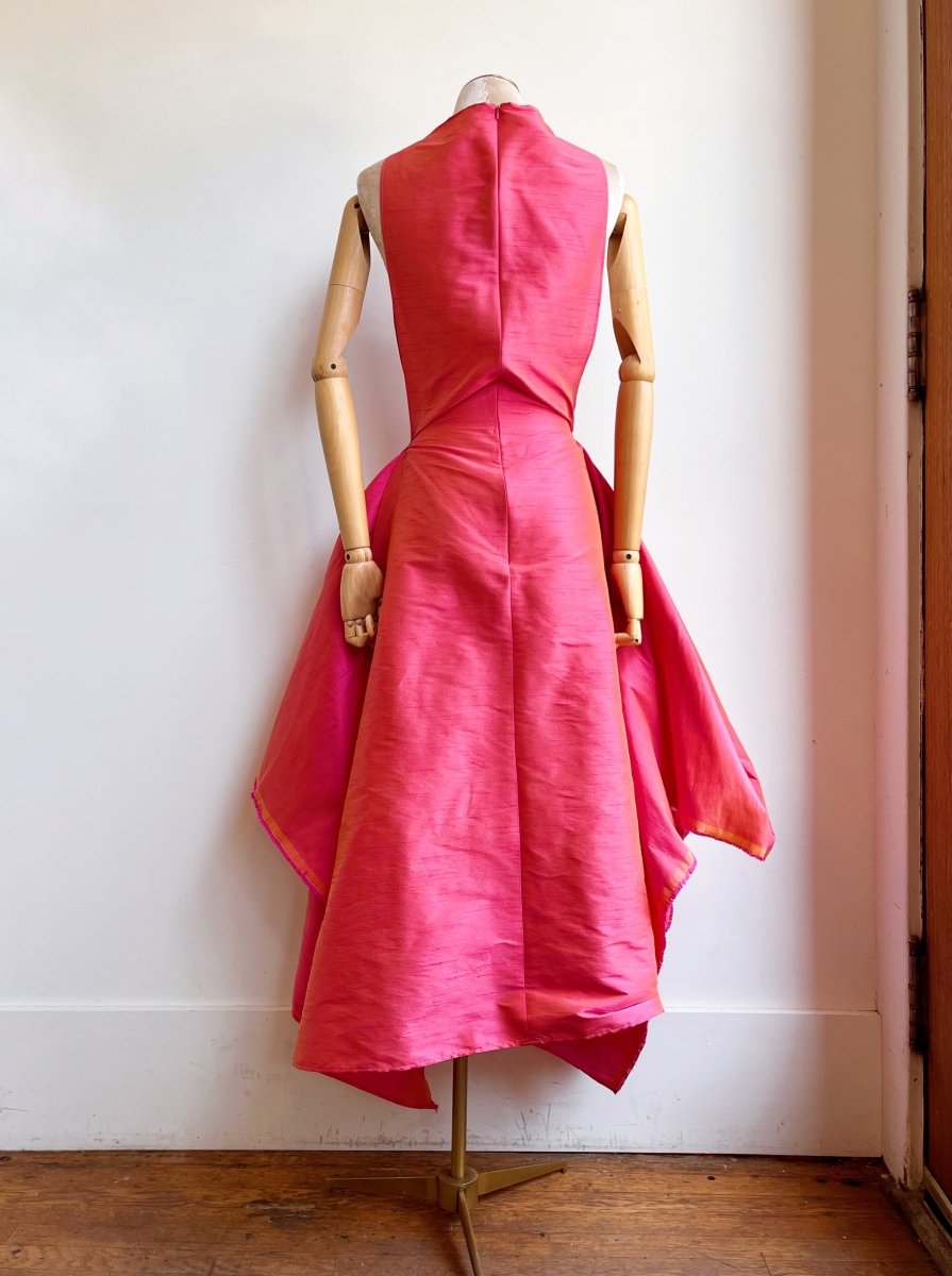 Zero-Waste Dress in Watermelon Pink Iridescent Dupioni - Image 7
