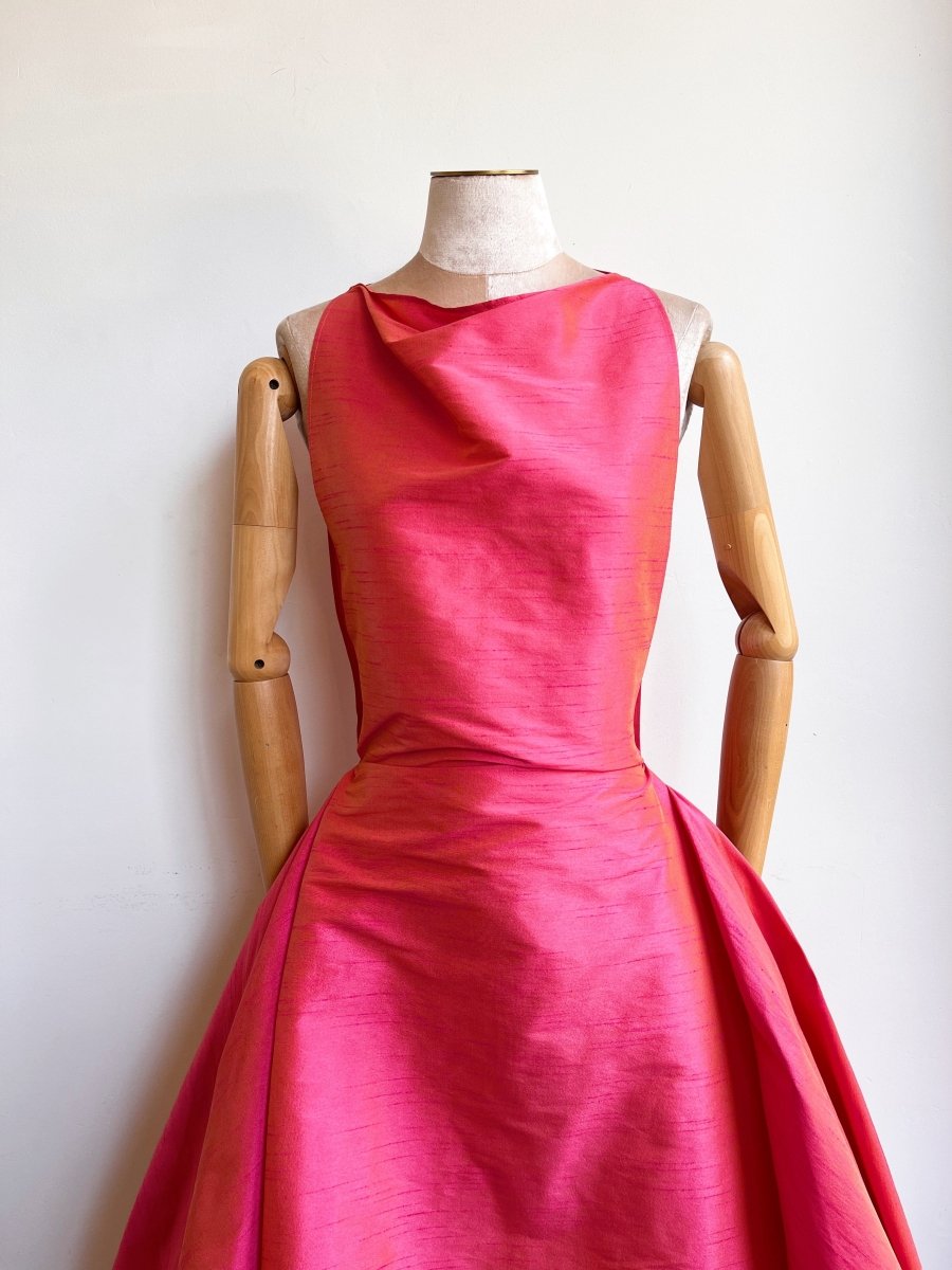 Zero-Waste Dress in Watermelon Pink Iridescent Dupioni - Image 3