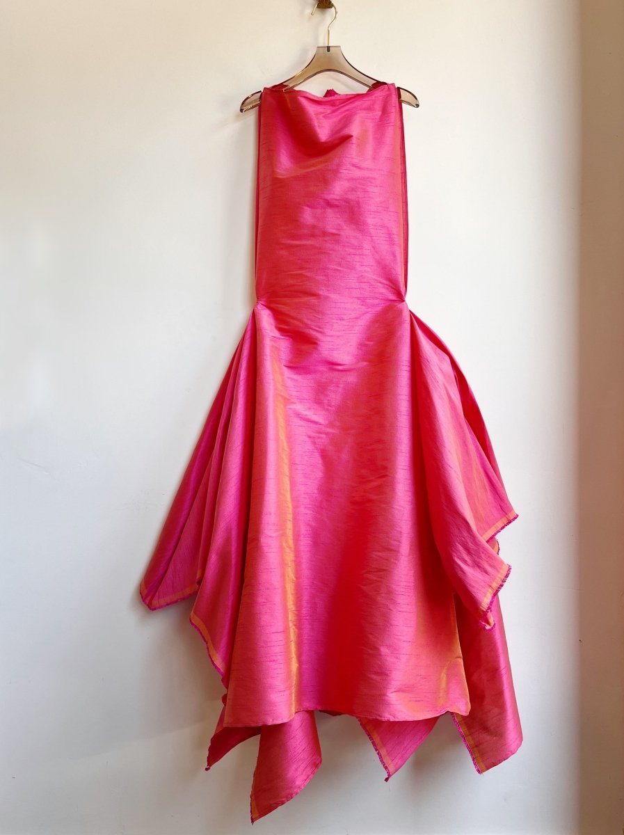Zero-Waste Dress in Watermelon Pink Iridescent Dupioni - Image 4