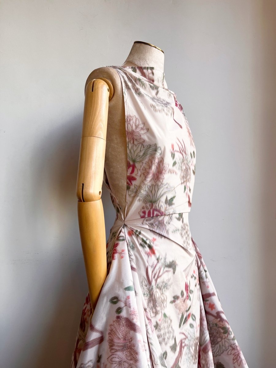 Zero-Waste Dress in Soft Haze Pheasant and Floral - Image 2