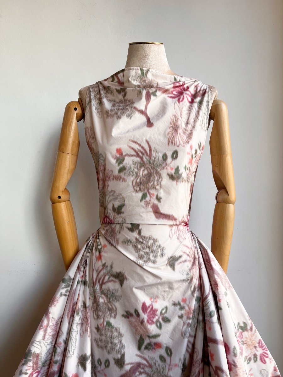 Zero-Waste Dress in Soft Haze Pheasant and Floral - Image 4