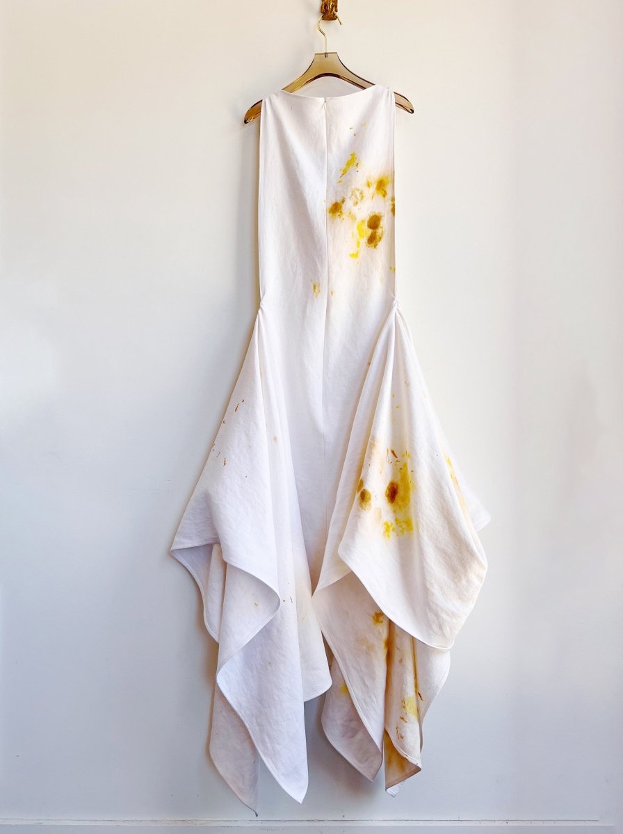 Zero-Waste Dress in Yellow & White Plant Dyed Linen - Image 5