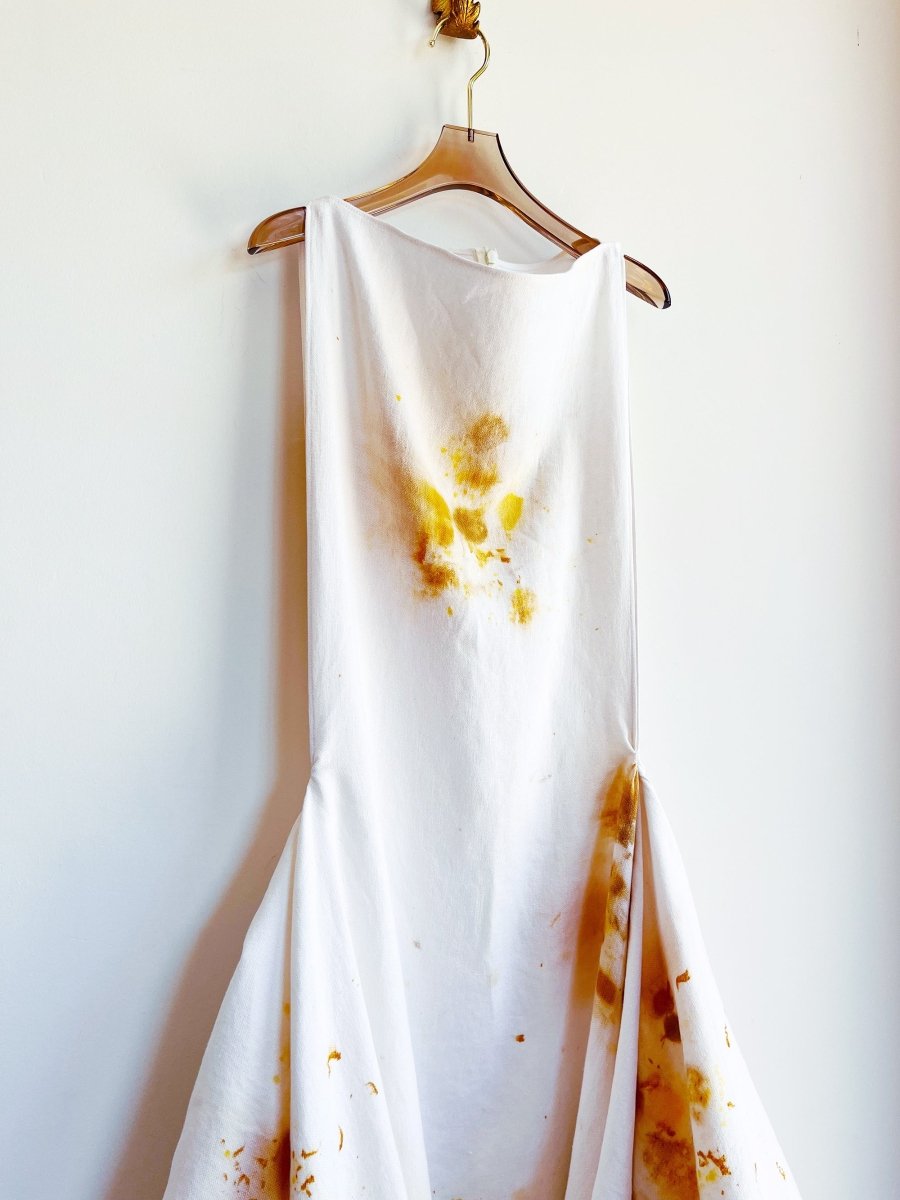 Zero-Waste Dress in Yellow & White Plant Dyed Linen - Image 4