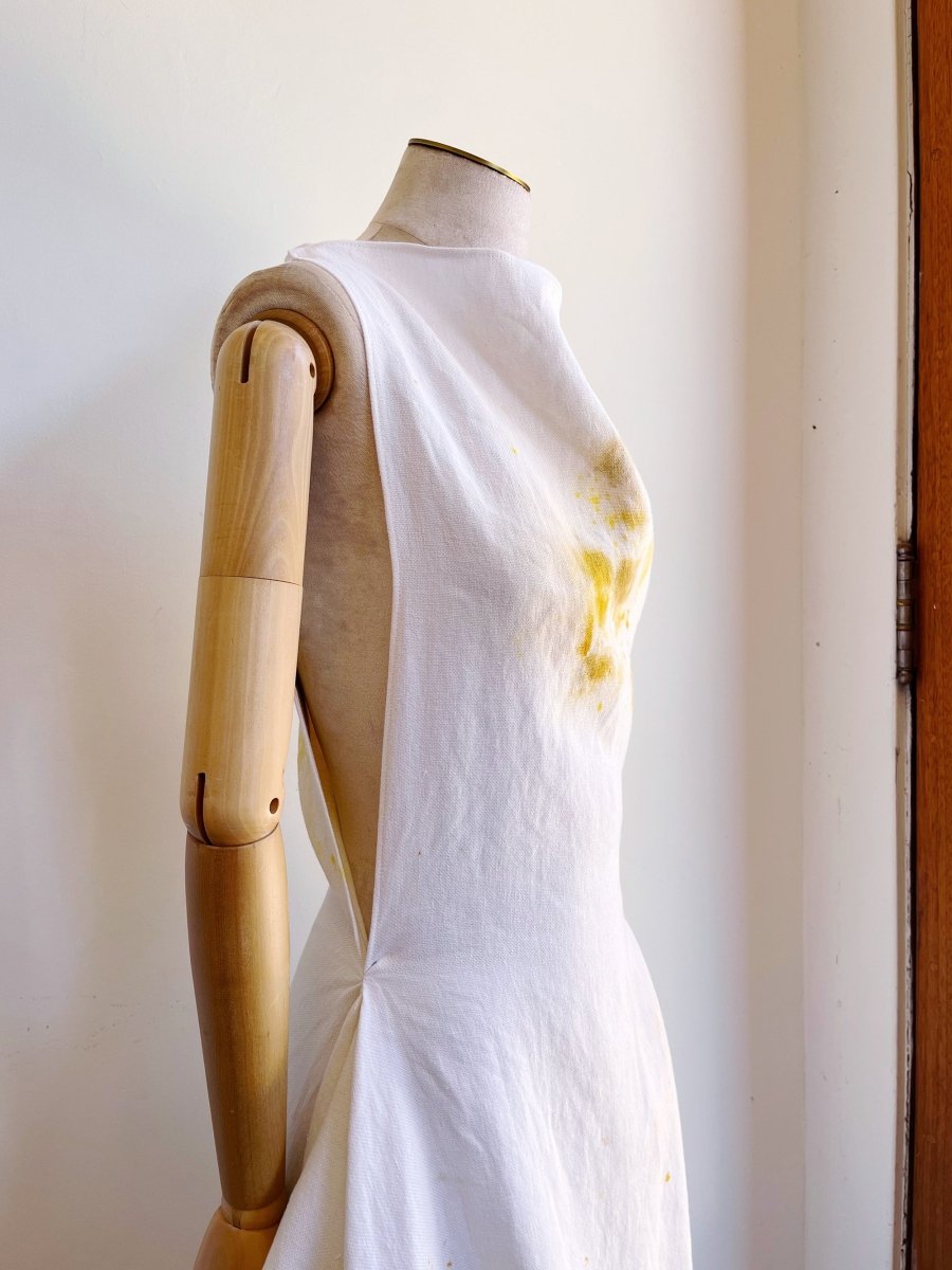 Zero-Waste Dress in Yellow & White Plant Dyed Linen - Image 2