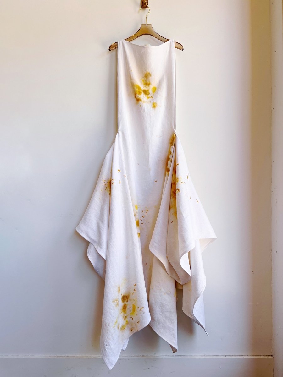 Zero-Waste Dress in Yellow & White Plant Dyed Linen - Image 3