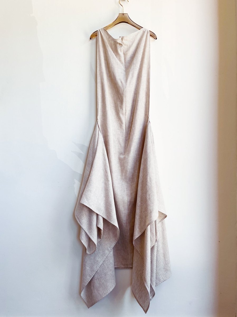 Zero-Waste Dress in White & Tan Mini-Stripe - Image 3