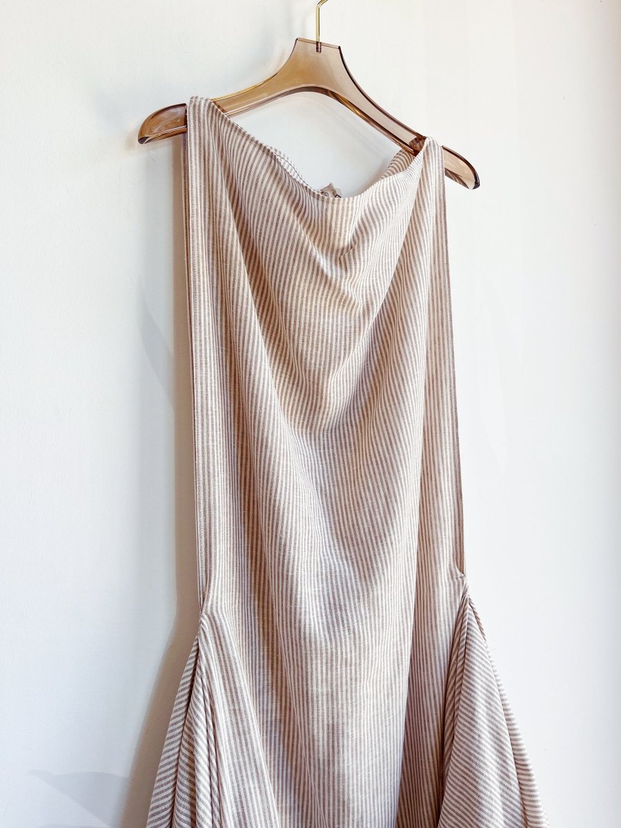 Zero-Waste Dress in White & Tan Mini-Stripe - Image 2