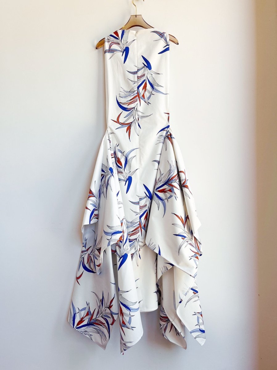 White, Blue and Orange Tropical Print Zero-Waste Dress - Image 3