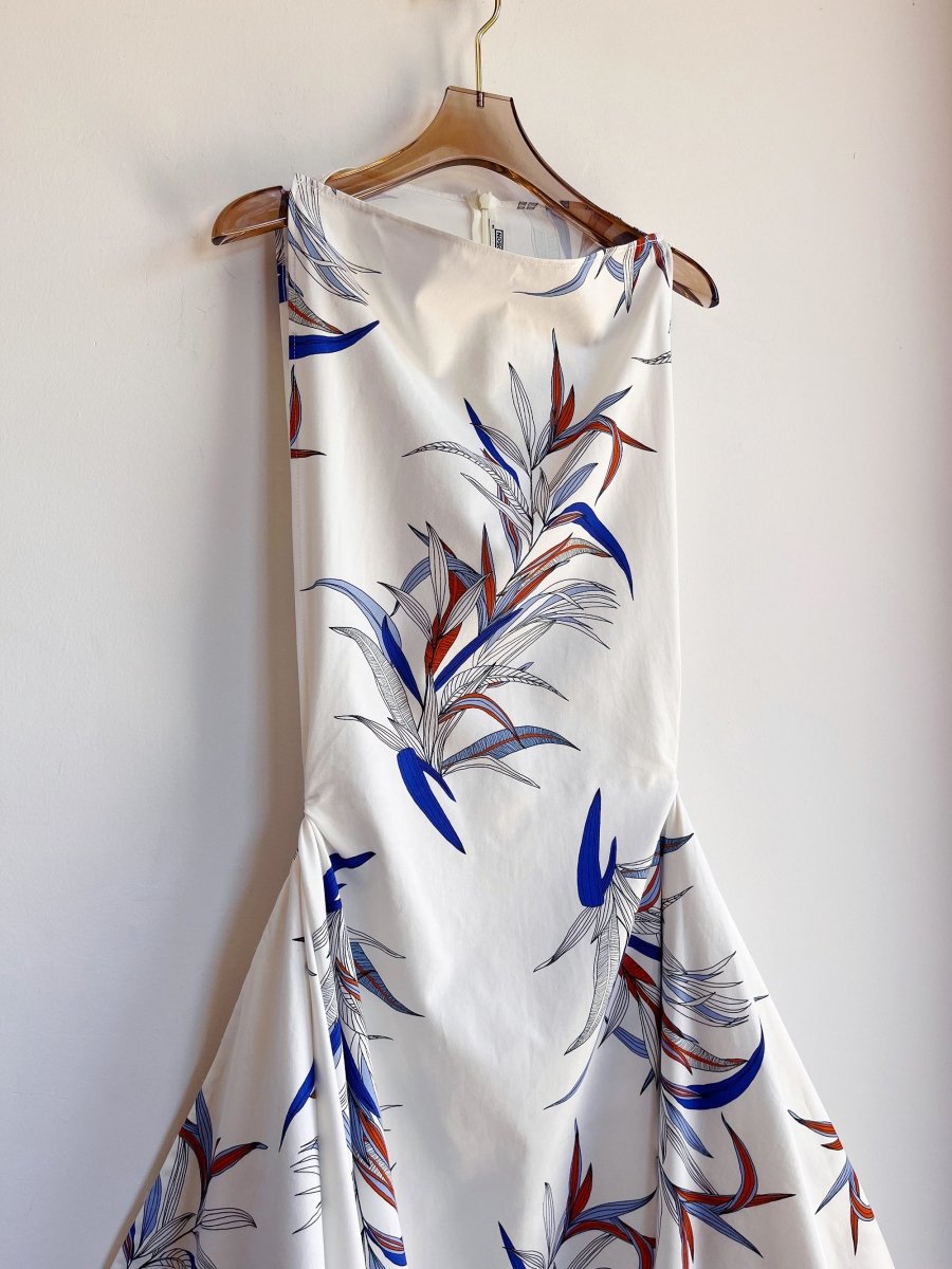 White, Blue and Orange Tropical Print Zero-Waste Dress - Image 4