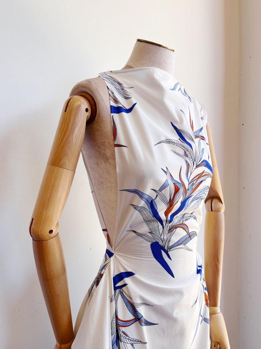 White, Blue and Orange Tropical Print Zero-Waste Dress - Image 2