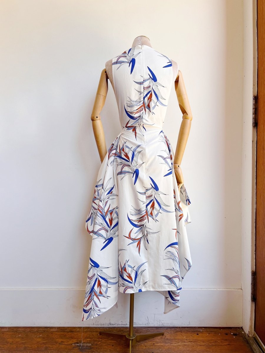 White, Blue and Orange Tropical Print Zero-Waste Dress - Image 5