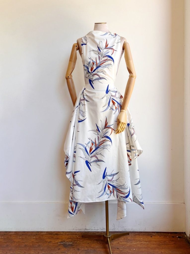 White, Blue and Orange Tropical Print Zero-Waste Dress