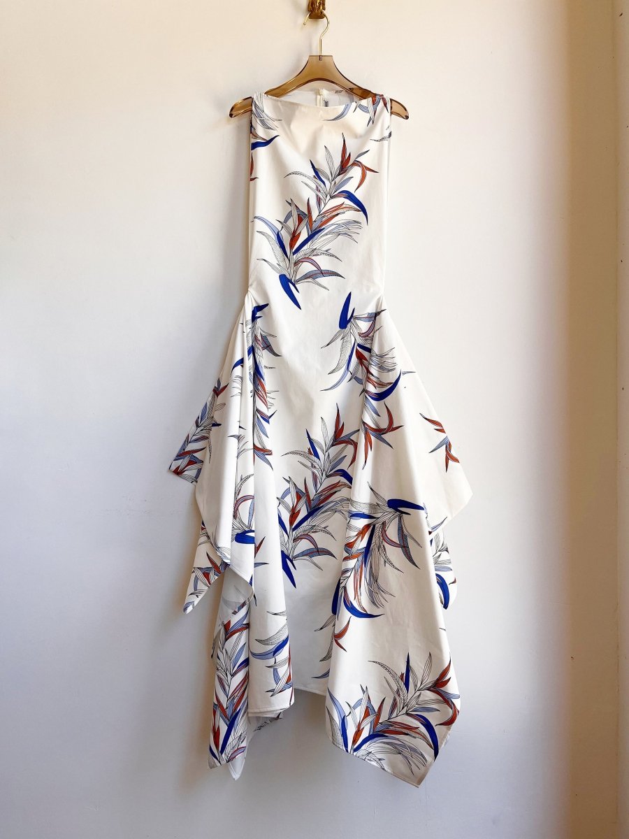 White, Blue and Orange Tropical Print Zero-Waste Dress - Image 6