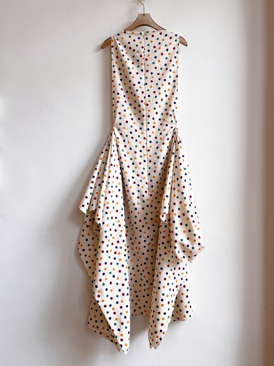 Zero-Waste Cream & Polka Dot Print Dress - Image 8