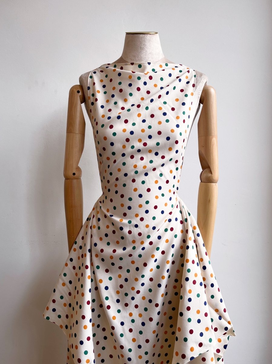 Zero-Waste Cream & Polka Dot Print Dress - Image 4