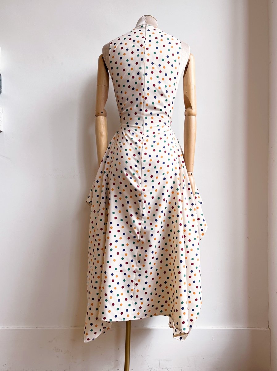 Zero-Waste Cream & Polka Dot Print Dress - Image 6