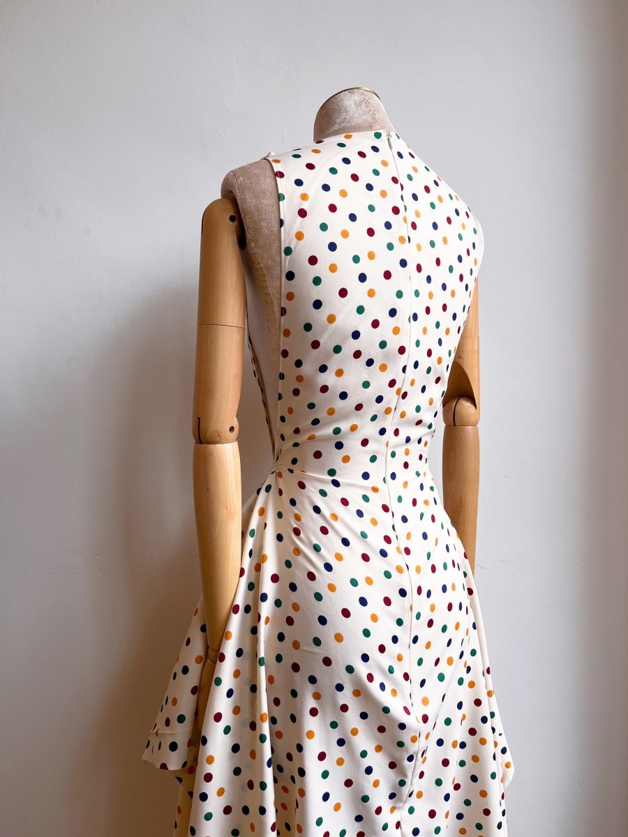 Zero-Waste Cream & Polka Dot Print Dress - Image 5