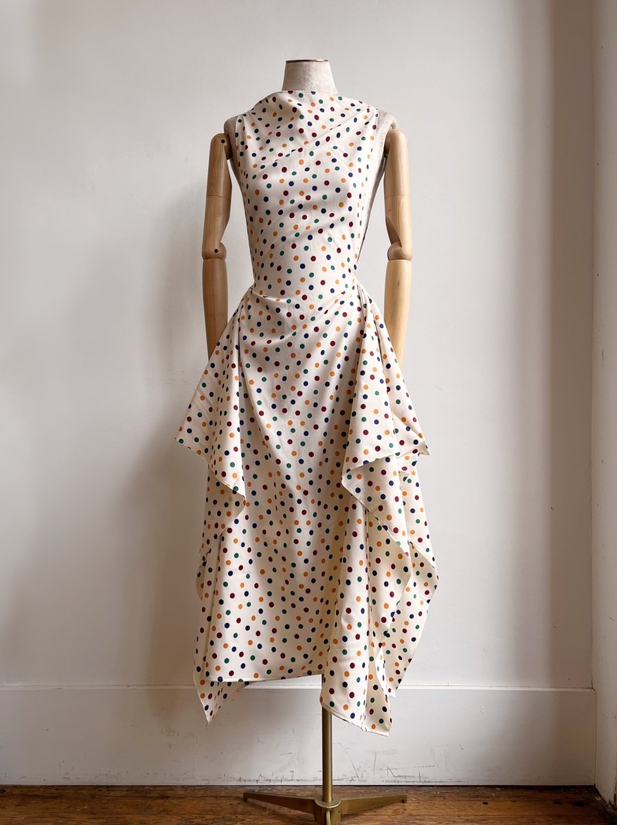 Zero-Waste Cream & Polka Dot Print Dress - Image 10