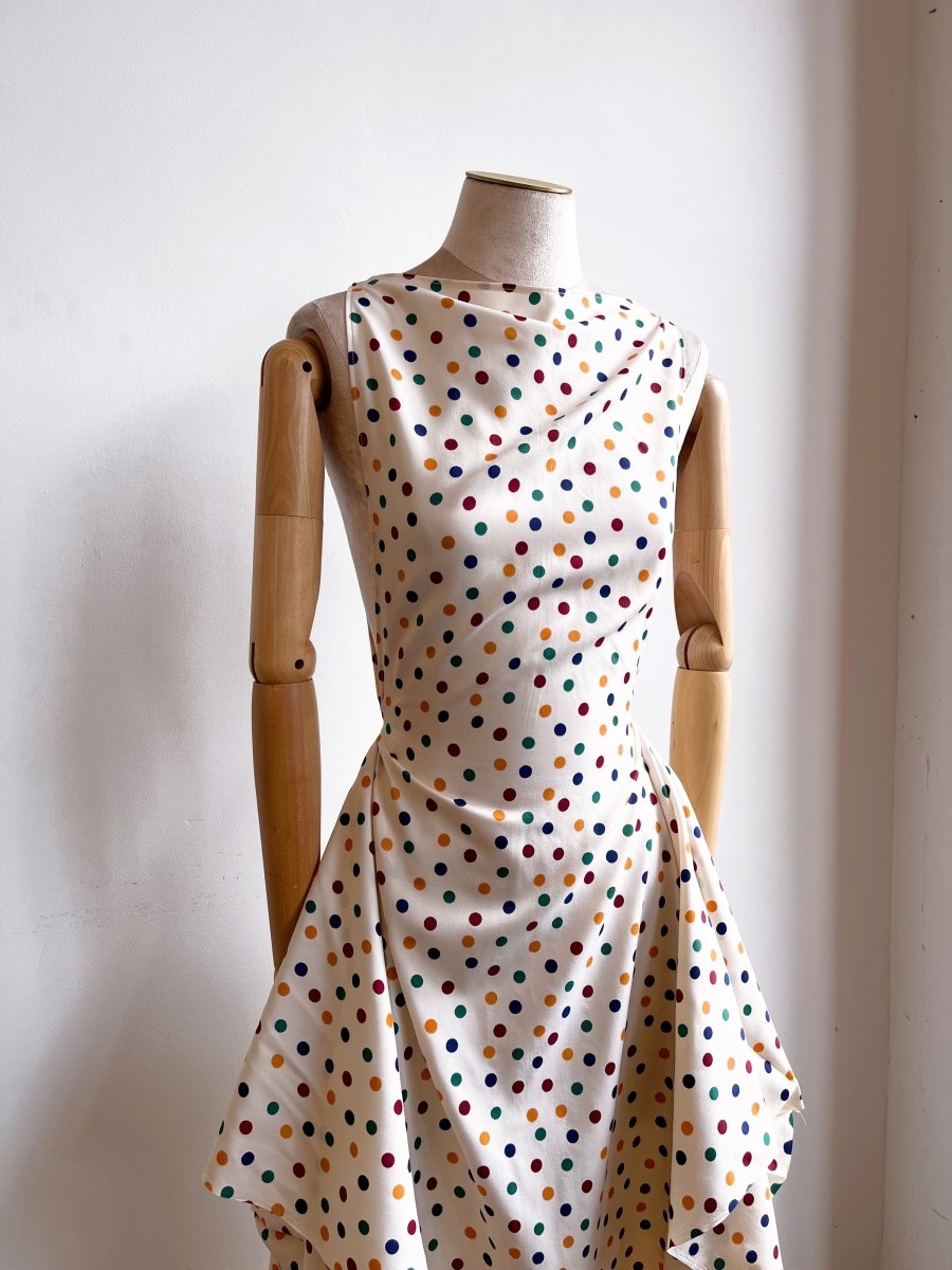 Zero-Waste Cream & Polka Dot Print Dress - Image 3