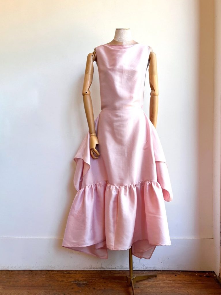 Pink Silk Shantung Zero-Waste Ruffle Dress